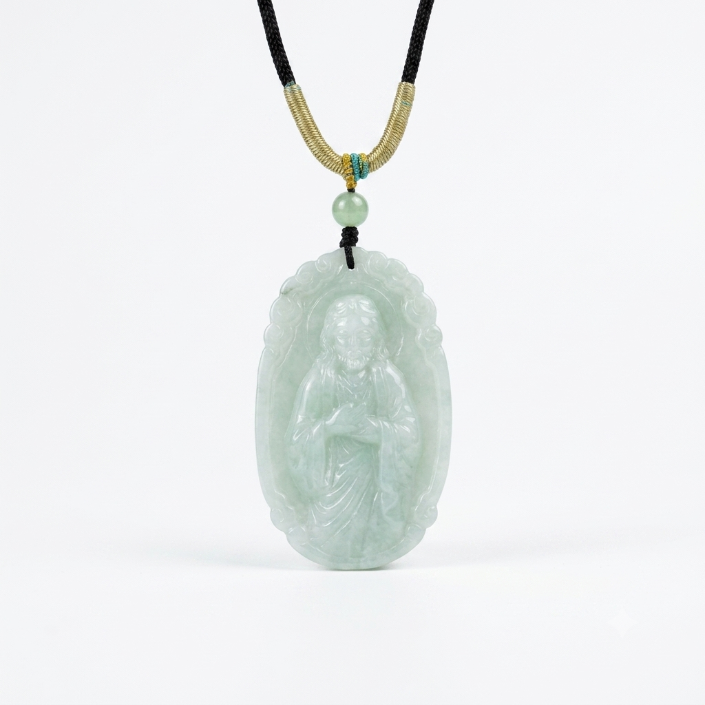 Hand-Carved Natural Jade Jesus Pendant Necklace