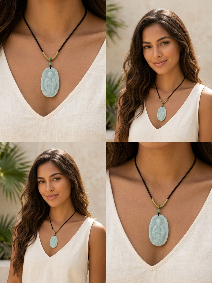 Hand-Carved Natural Jade Jesus Pendant Necklace
